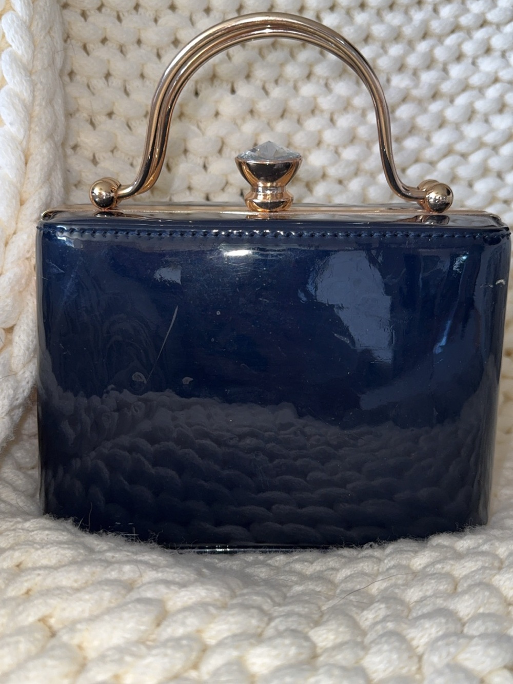 Children's Glossy Navy Patent Play Purse with Gold Handle